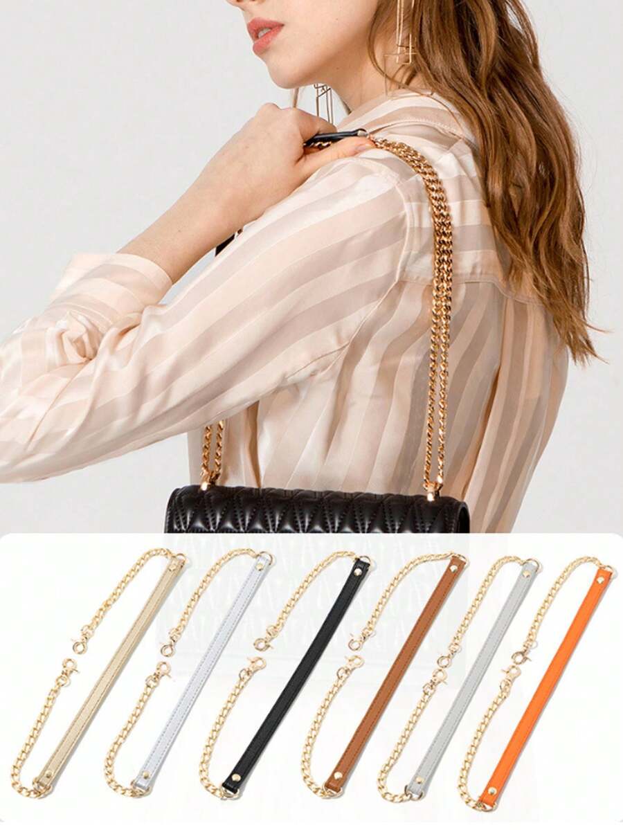 1pc Gold Metal Chain With Black Shoulder Strap, Fashionable And Versatile, Suitable For DIY Handbag And Shoulder Bag Accessories, Square Safety Buckle Design, Can Be Used As Wallet Strap Or For DIY Wallet Making - Multicolor - View 1