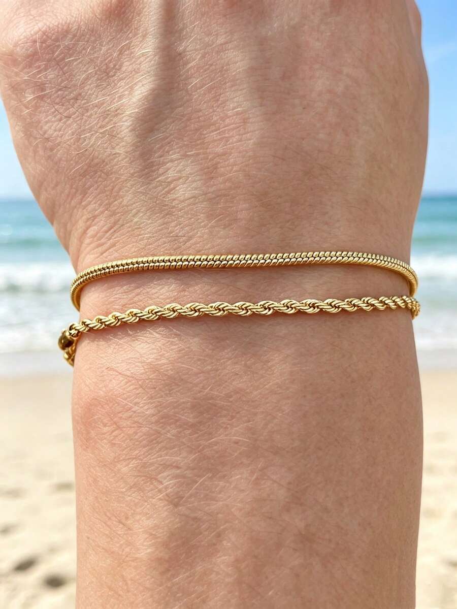 Men Bracelet - 18K Gold Rope / Snake Bracelet For Men - Minimalist Bracelet Chain - Steel Bracelets - Men Jewelry - Gold - View 1