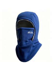 1pc New Autumn/Winter Mountain & Letter Print Fleece Balaclava Hat, Unisex Warm Hooded Cap For Daily Outdoor Cycling Wear - Multicolor - View 12