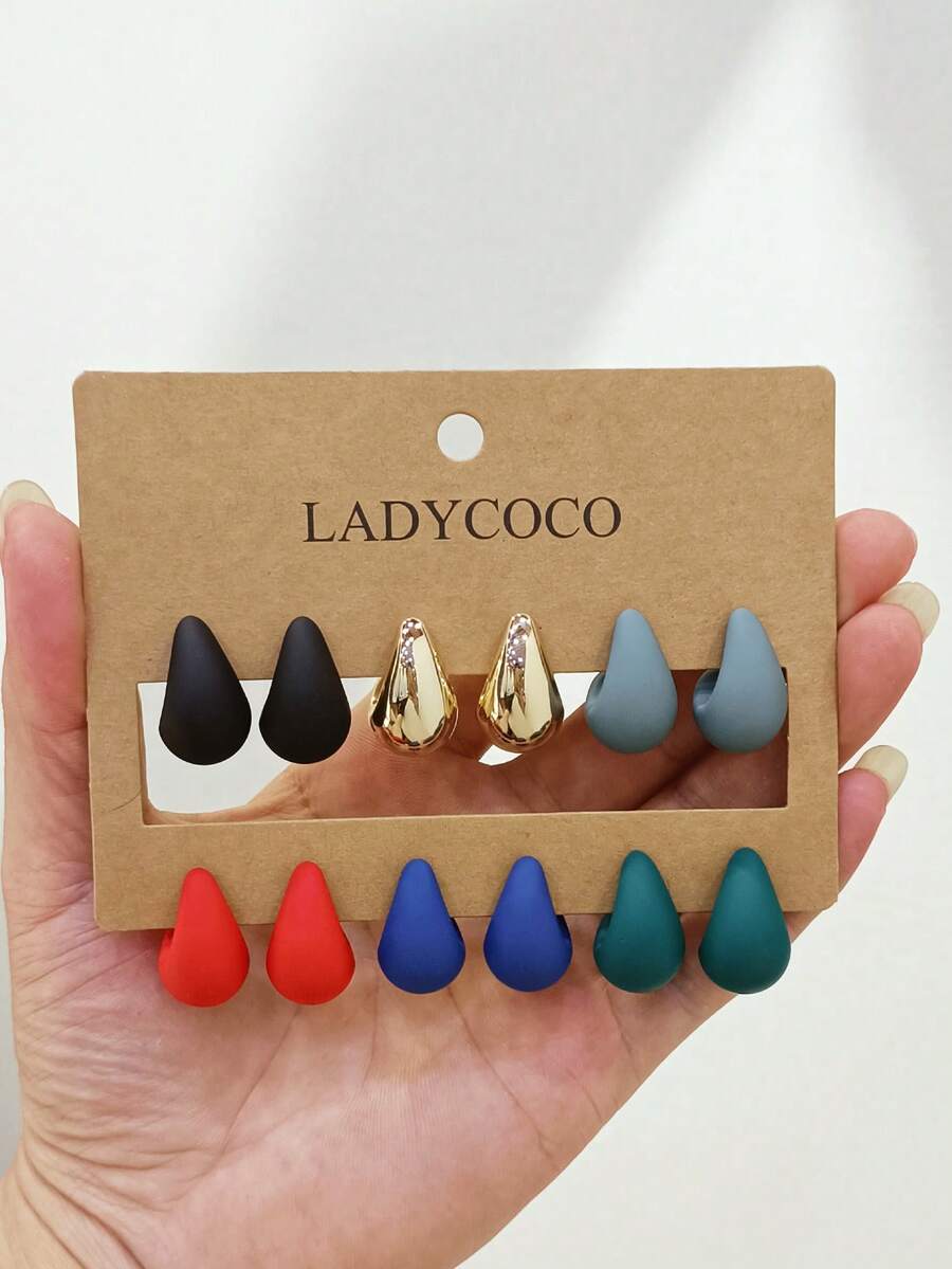 LADYCOCO 6件組時尚可愛高級多色水滴耳環,適合女性的耳環套組 - 彩色 - 查看 1