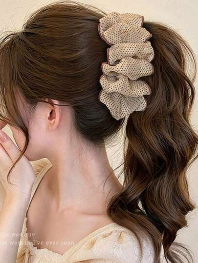 1 buah Set Jepit Rambut Pisang Jala Polkadot Bergelombang, Jepit Rambut Vertikal untuk Wanita, Gaya Vintage, Kasual, dan Aksesoris Penataan Rambut Sehari-hari