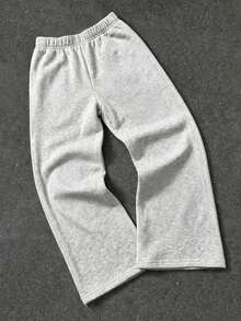 1pc Tween Boys Casual American Street Style Cross Colorful Embroidered Fashion Design Elastic Waist Straight Leg Long Pants, Autumn/Winter - Grey - View 2