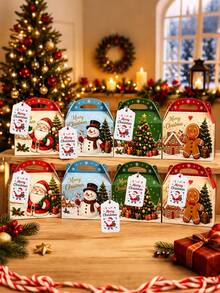 24/12pcs Christmas Santa Claus Gift Box Set, Christmas Tree & Snowman Print With Christmas Cards, Christmas Gift Packaging Handheld Box, Holiday Party Supplies, Christmas Gift Wrapping Box, Atmosphere Decor, Suitable For Christmas Table Decoration & Gift Wrapping - Multicolor - View 5