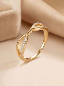 Gift Box Style Elegant Cubic Zirconia Ring, Twisted Texture Modern Fashion Jewelry, Non-Fading And Hypoallergenic, Suitable For Women's Daily Wear Or Holiday Gifts - Gold - View 15