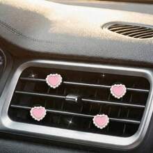 4pcs Lace Heart Car Air Vent Decor, Simple & Fashionable, Suitable For Women's Car Interior Accessories, Perfect Holiday Gift, Fragrance-Free - For Decoration Only - A - View 3