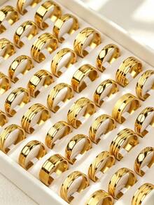 10pcs/Set Fashion Classic Minimalist Line Striped Stainless Steel Rings, Unisex, Suitable For Daily, Party, Vacation Wear, Gift Jewelry Accessories - 10-piece Irregular Line Stainless Steel Ring Set - View 2