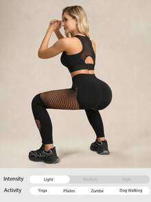 Women's Black High Waist Butt Lifting Yoga Leggings, Diamond Cutout Design, Suitable For Running And Gym, Daily Wear Autumn Outfit, Halloweencostume - Black - View 6