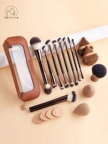 19pcs Makeup Tool Set Including 10 Soft Bristle Makeup Brushes & 1 Storage Bag & 2 Makeup Sponges & 2 Triangle Powder Puffs & 4 Finger Powder Puffs Suitable For Students Daily Use And Short Trips Touch-Up - Multicolor - View 5