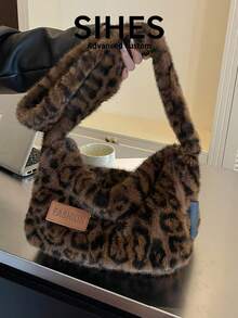 1pc Leopard Print Plush New Women's Bag, Shoulder Bag, Crossbody Bag, Fashion Leopard Print Plush Bag, Suitable For Commuting, Shopping, Dating - Coffee - View 10