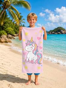 1pc Cartoon Unicorn Children's Beach Towel, Super Soft Microfiber Extra Large Beach Blanket, Super Absorbent Bath Towel, Suitable For Travel, Swimming Pool, Diving, Surfing, Yoga, Camping, Available In Multiple Sizes, Beach Accessories For Beach, Pool, Travel, Camping, Yoga - Multicolor - View 9