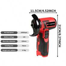 TORPOW 12V Cordless Mini Angle Grinder, 76mm Grinding Wheel, 10000RPM, Rechargeable Lithium Battery Included, Cutting Polishing Power Tool,Rechargeable Cordless Tools - Grey - View 4