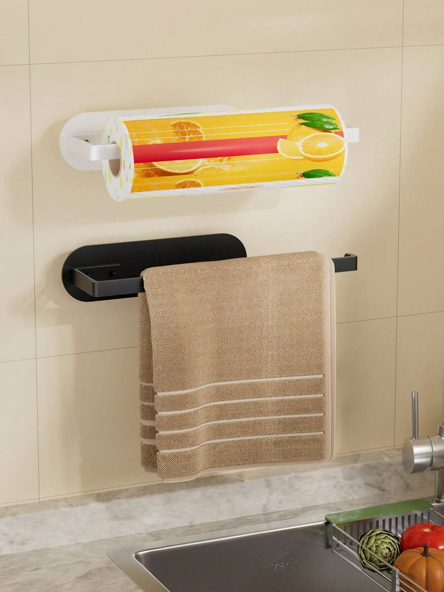 Adhesive Single Towel Bar,Drill‑Free Wall‑Mounted Towel Holder Rack,Rustproof Metal Hand Towel Hanger For Bathroom,Kitchen,Shower Wall Storage Wall Mount Towel Hanger,Bathroom Towel Bar, Hand Towel Holder,Drill‑Free Towel Rack - Multicolor - View 1