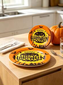10/20/40pcs Paper Plates,Party Paper Plates,Paper Dinner Plates,7&9 Inch Disposable Paper Plates,Theme Party Tableware Paper Plates,Halloween Paper Plates,Halloween,Spooky Halloween Paper Plates,Tea Party Paper Plates - Multicolor - View 2