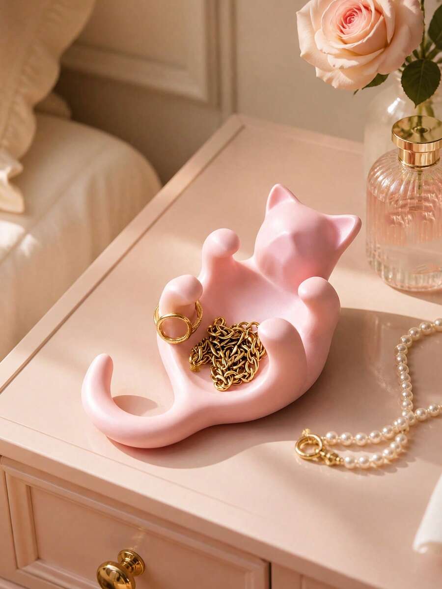 Creative Lying Cat Jewelry Tray, Four-Claw Cat Jewelry Storage Tray,Desktop Organizer,Home Decoration,Small Item Storage,Organization Accessories - Multicolor - View 1
