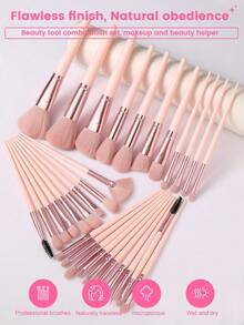 13pcs/1set Makeup Brush Set, Including Eyeshadow, Eyebrow, Foundation, Powder, Blush, Concealer, Highlighter, Made Of Ultra-Soft Synthetic Fiber, Suitable For Daily Facial Makeup, Makeup, Home Storage, Vanity, Travel, Bedroom Use - Pink - View 4
