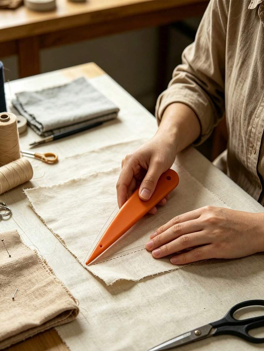 3-In-1 Orange Sewing Hemming Tool, Multi-Purpose Sewing Tool For Fabric And Paper, Embroidery Pleating Cone, Quilt Seam Pressing Tool, Paper Folding Scoring Stick, Smooth Edge Shaping Tool, Tailoring And Paper Craft Supplies 1pc - Multicolor - View 1