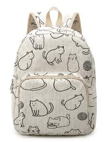 1PC Kitten‑Print Women Mini Backpack, Corduroy Girl School Bag, Travel Storage Bag, Large Capacity Foldable Lightweight Backpack, Multi‑Pocket Layered Design With Zipper Closure - Kitten 401274 - View 5