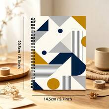 A5 Spiral Notebook, 100 Pages, 50 Sheets, 2D Flat Modern Abstract Triangle Pattern, Circle And Line Geometric Cover, Bound Notebook, Minimalist Aesthetic Stationery, Back To School Supplies - Minimalist Geometric - View 3