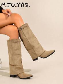 Women's Mid-Calf Boots, Vintage Bohemian Western Style, Suitable For Music Festivals And Party Outfits, Essential For Vacation And Travel - Khaki - View 1