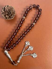 1pc Transparent Round Bead Ramadan Prayer Beads 33 Beads Metal Carved Handle Silver Chain Auspicious Knot Pendant Tasbih Handheld Prayer Beads Ramadan Gift - Multicolor - View 5