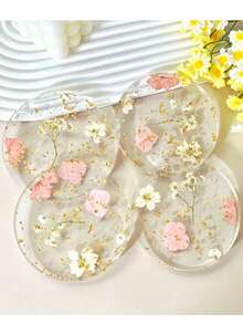 1pc 2D Flat Acrylic Coaster, Printed Decorative Beverage Coaster, Waterproof Outdoor Table Mat, Heat-Resistant Desktop Protector, Ideal Gift For Wedding, Birthday, Mother's Day, Home Dining Table Decor Accessory - Multicolor - View 2