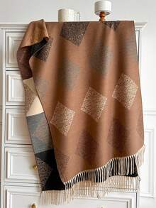 1pc Paisley Square Jacquard Tasseled Thick Scarf 65*195cm, Polyester Core‑Spun Yarn, Fall Winter Shawl For Travel Party Outing, Wear As Scarf Shawl - Multicolor - View 14