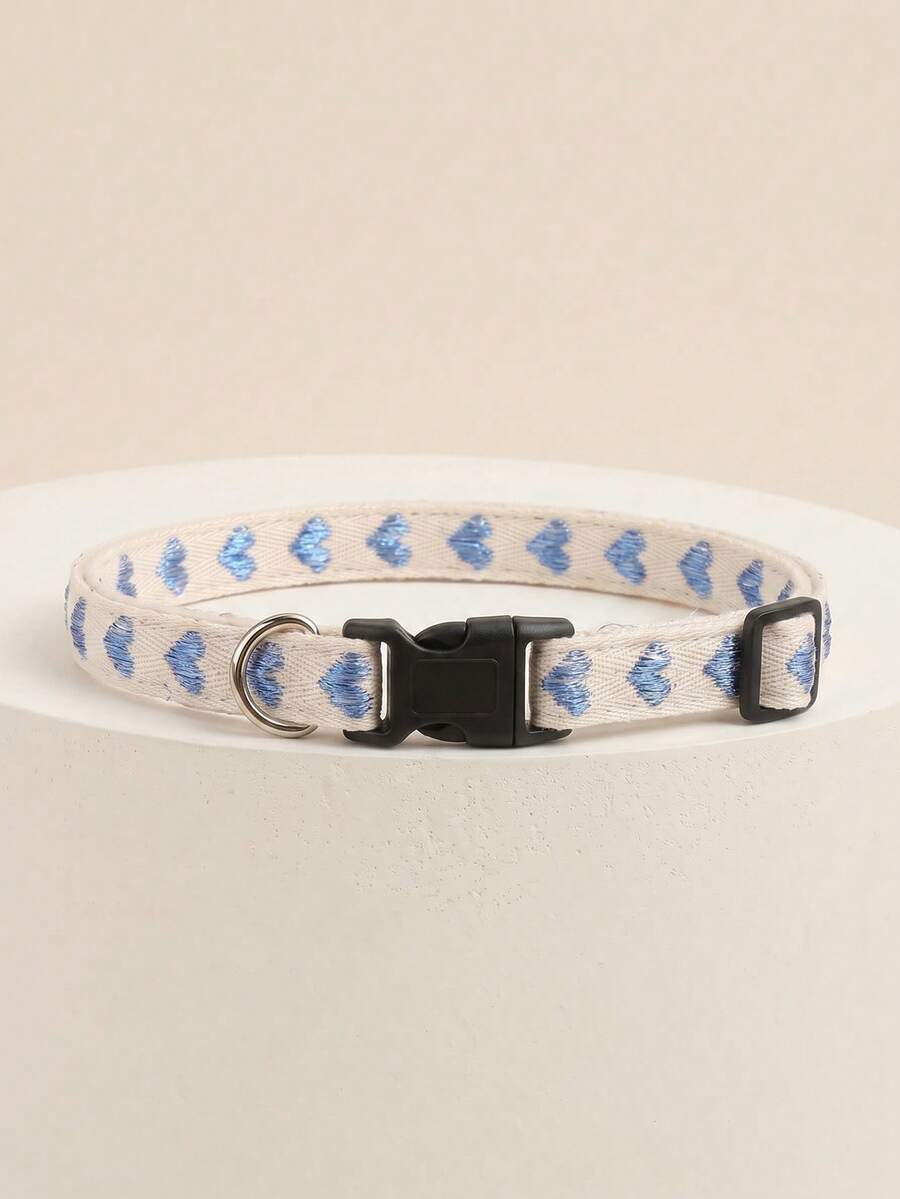 Lightweight Soft Pet Collar, Blue Heart Pattern Jacquard Design, Cat Supplies, Dog Supplies, Dog Accessories, Happy Dog, Suitable For Small Cats And Dogs For Home Or Outdoor Use (Not Suitable For Large Dogs)