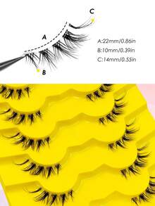 Sibeuna 7 Pairs Half-Length False Eyelashes, Cartoon Lash Effect, Fox Eye/Cat Eye Natural Criss-Cross Style, Elongated Tail Eye Shape, Transparent Stem, Suitable For Autumn Daily And Party Wear - Black - View 4