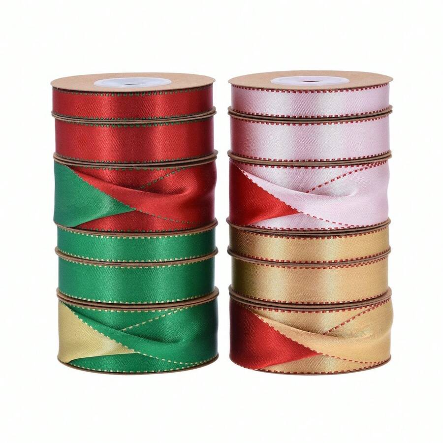 1 Roll 5 Yards New Double-Sided Dual-Color Thickened Satin Ribbon, Premium Gift Wrapping Ribbon For Christmas Holiday Bows - View 1