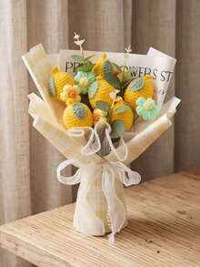 Hand‑Crochet Fruit Bouquet, Artificial Knitted Strawberry Peach Orange Lemon Flower Bouquet, Handmade Woven Decorative Flower Gift For Birthday Festival Home Decor - Multicolor - View 10