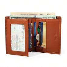 CAIBAOLAI 1pc Vintage Style Genuine Leather Men's Vertical Wallet, Slim Short Design, Can Hold ID Card And Multiple Credit Cards, Durable Classic Design, Portable And Easy To Carry - Khaki - View 6
