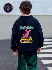 Tween Boy Cartoon Breakdance Pig & Frog Graphic Hoodie - Navy - View 1