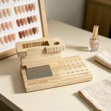 1pc Wooden 2-In-1 Nail Drill & Nail Machine Storage Box, Large Capacity Nail Cleaning Brush Holder, Multi-Compartment Nail Polish Bottle Display Rack, Nail Machine Organizer - Multicolor - View 11