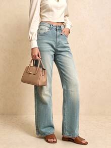 Women's Casual Versatile Daily Wear Denim Jeans With Pockets And Buttons - Medium Wash - View 3