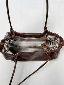 Vintage Drawstring Underarm Shoulder Tote Bag, Paired With Atmospheric Hanging Decorations, Suitable For Daily Commuting, Shopping, Dating, And Travel - Coffee - View 11