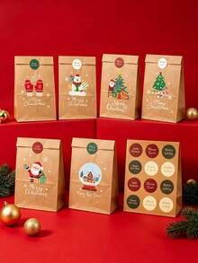 Christmas Gift Bags, Gift Wrapping Bags, Santa Claus Flat Paper Bags, Christmas Eve Gift Wrapping Bags - Multicolor - View 7