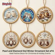 1 Set Owl Theme 6pcs DIY Pearl & Diamond Painting Wooden Hanging Ornament Kit - Includes Owl Pattern Christmas Tree Decor, With Round/Pearl Beads, Suitable For Beginners Craft Kit, Stress Relief, Window Display Scene, Handmade Gift, Christmas Decoration - Multiple Styles - View 6