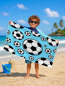 1pc Football Themed Blue Children's Beach Towel, Super Soft Microfiber Extra Large Beach Blanket, Super Absorbent Bath Towel, Suitable For Travel, Swimming Pool, Diving, Surfing, Yoga, Camping, Available In Multiple Sizes, Beach Accessory - Multicolor - View 2