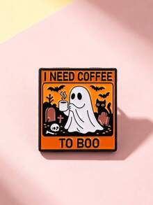 1pc "I NEED COFFEE TO BOO"Ghost Coffee Pattern Brooch, Fun Metal Enamel Pin, Creative Decorative Lapel Pin For Backpack, Halloween Gift - Multicolor - View 1