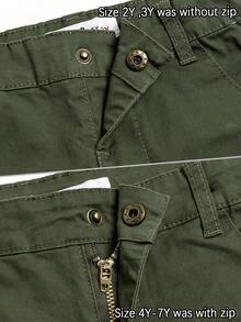男童刺繡Logo咖啡色純棉休閒長褲，春秋款 - 軍綠色 - 查看 4