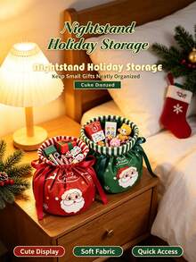 3pcs Christmas Velvet Gift Storage Bags, Christmas Eve Velvet Gift Drawstring Bags, Velvet Gift Storage Bags - Multicolor - View 3