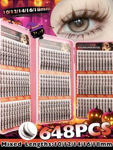 Halloween False Eyelashes Set, DIY Cartoon Maple Leaf Style Cluster Lashes, C Curl Brown/Black False Eyelashes, Transparent Stem Natural Realistic Effect, Reusable Multiple Times, Large Capacity Three-Fold Design, Suitable For Halloween/Cosplay/Music Festival Use - C - View 12