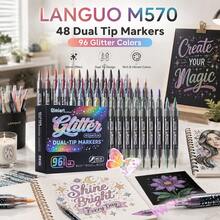 Languo 48/96 Colors Glitter Markers With Drawing Notebook, Dual Soft Tips, Smooth Ink Flow And Rich Vibrant Colors, Suitable For Bullet Journal, Diary, Scrapbooking, Card Making, Illustration, Ideal For Students, Teenagers And Art Stationery Enthusiasts - Sets - View 11