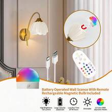 Battery Powered Wall Lamp, Gold Wireless Charging Wall Light With 2000mAh Dimmable Detachable Bulb And Remote Control, 15 Colors Wall Decor, Suitable For Bedroom, Living Room, Hallway - Multicolor - View 4