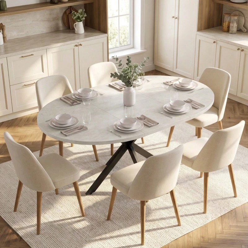 Extendable Dining Table For 4–6 People, Industrial-Style Kitchen Table With Hairpin Legs, Gray - Beige - View 1