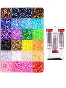 Flat Bottom Rhinestone Set, Multi-Color Handmade Gems Set . Suitable For Diy, Clothing, Shoes Sparkling Jewelry - Colorful Mixed Color Palette, Bedazzler Kit Glue Crafts Book Fabric Decor Nail Art - Multicolor - View 8