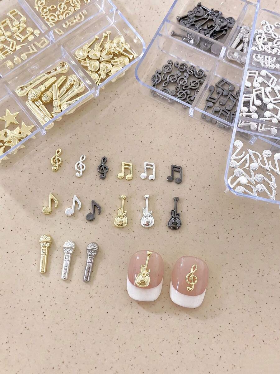 10-60pcs 3D Musical Element Metal Nail Charms, Mixed Guitar & Note Nail Decor, Autumn Halloween Christmas Rock Manicure Supplies - Multicolor - View 1