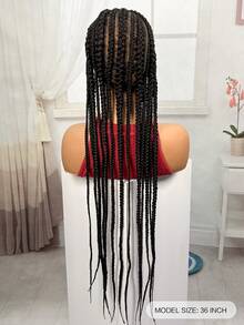 A ANYTIME Wig Lace Depan Kepang Kotak Hitam untuk Wanita, Wig Kepang Sintetis Lace Penuh, Rambut Kepadatan Tinggi untuk Pemakaian Sehari-hari - Hitam - View 6