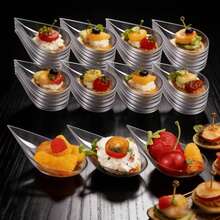 1/10 Transparent Boat-Shaped Dessert Spoons, Suitable For Appetizers, Mousse, Pudding, Sashimi Snacks, Wedding Banquet Party Gathering Cold Buffet Platter, Home Banquet Bar Creative Snack Container, Minimalist Luxury Platter Decoration Tableware - Clear - View 7