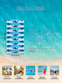 1pc Shark Wave Pattern Kids Beach Towel, Super Absorbent Large Beach Blanket, Suitable For Travel, Swimming Pool, Diving, Surfing, Yoga, Camping, Available In Multiple Sizes, Beach Accessories - Multicolor - View 15